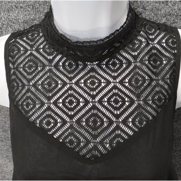 GUESS Top Women's S Black Chiffon Lace Cute Goth Victorian Dark Twee Neutral - Picture 2 of 12